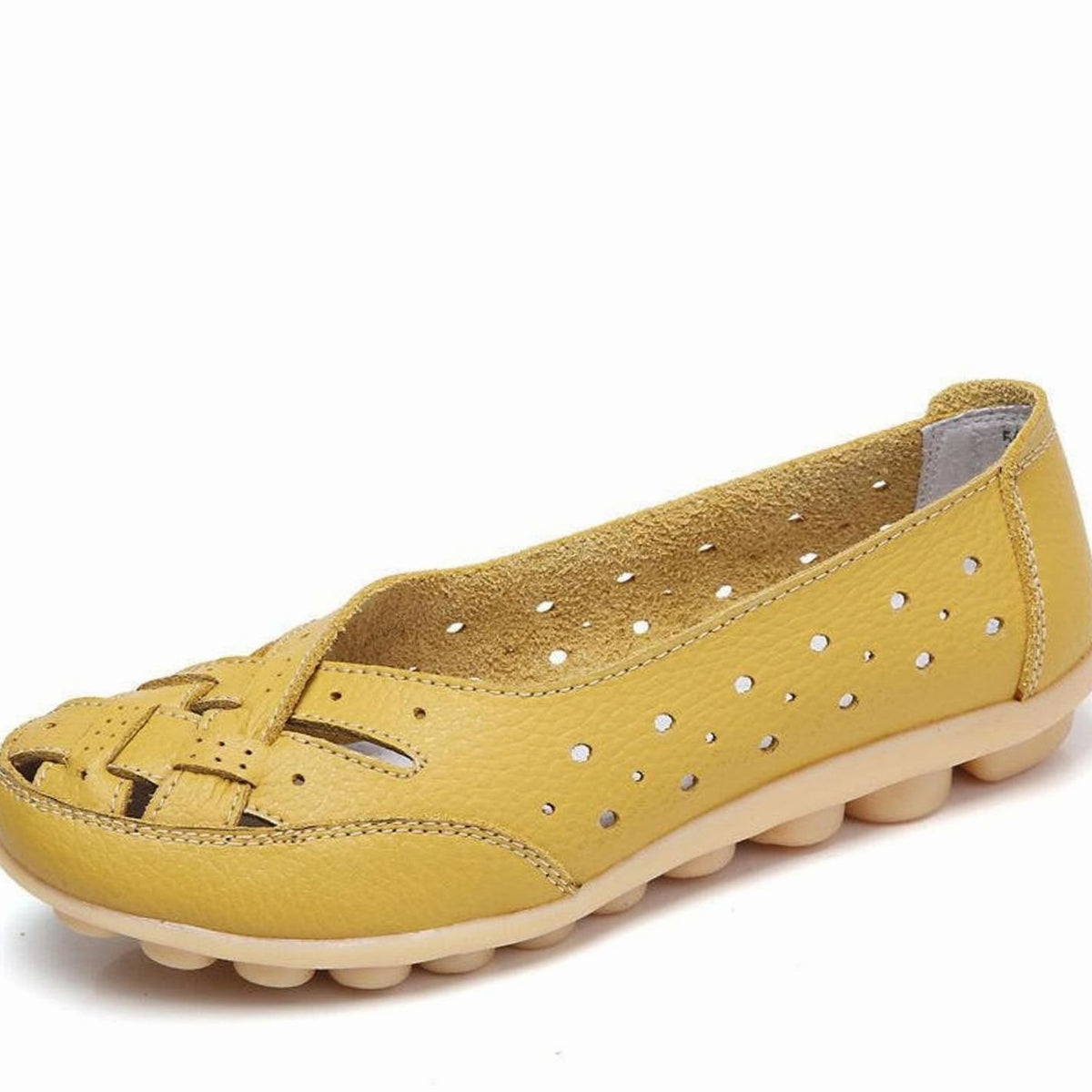 Women's Microfibre Leather Cut-Out Slip-On Flat Loafers - Yellow