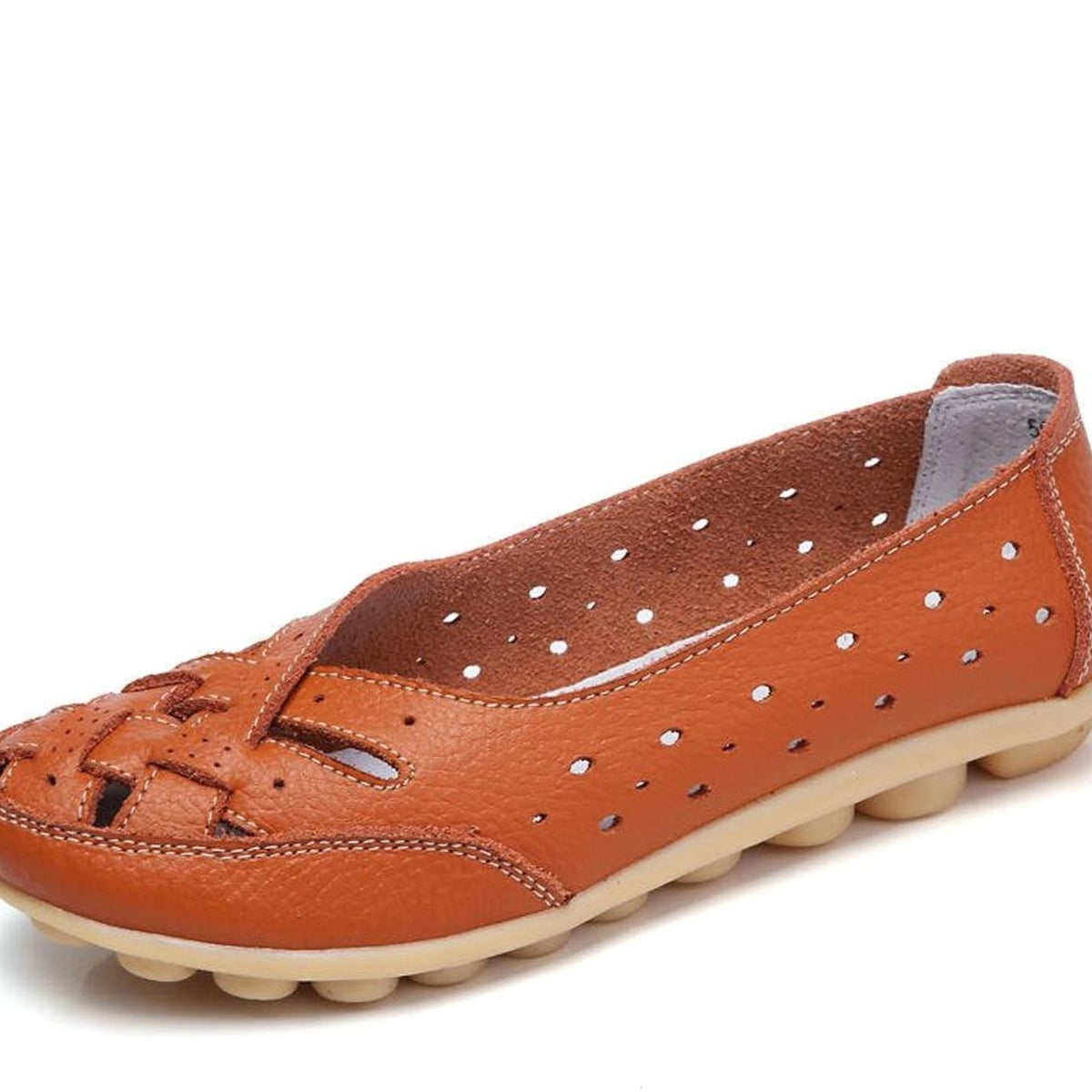 Women's Microfibre Leather Cut-Out Slip-On Flat Loafers - Orange