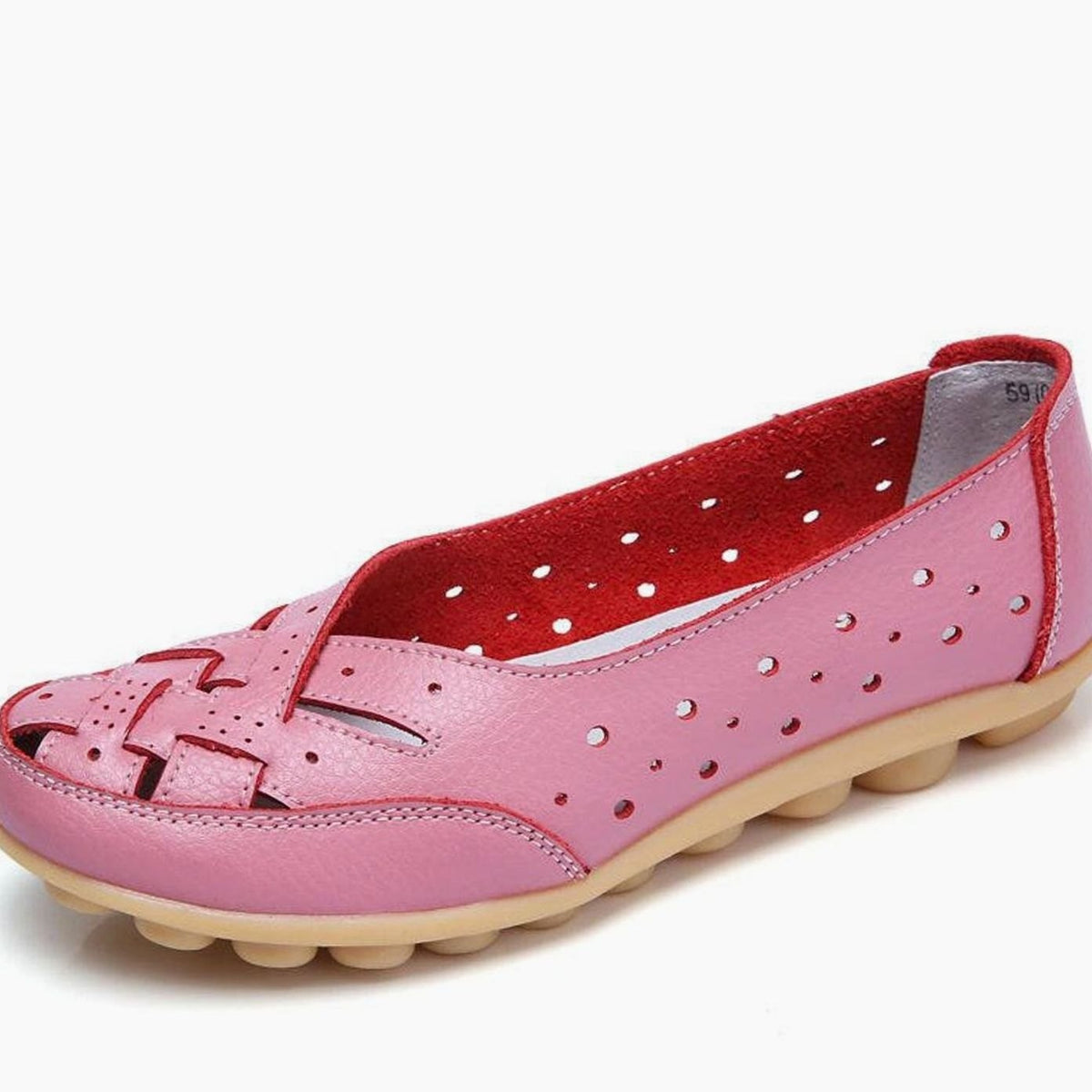 Women's Microfibre Leather Cut-Out Slip-On Flat Loafers - Pink