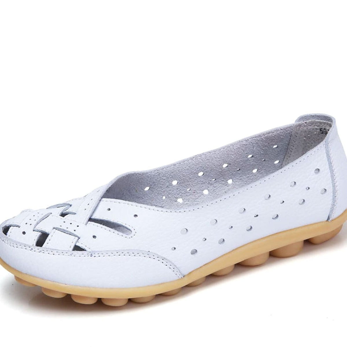 Women's Microfibre Leather Cut-Out Slip-On Flat Loafers - White