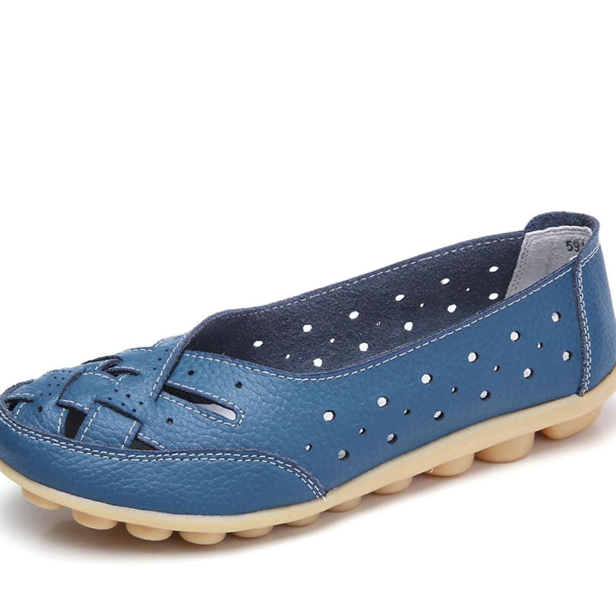 Women's Microfibre Leather Cut-Out Slip-On Flat Loafers - Blue