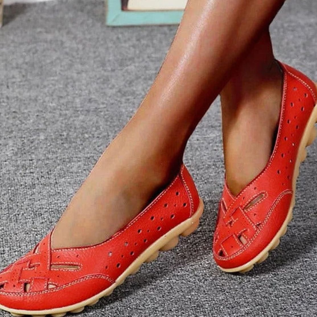 Women's Microfibre Leather Cut-Out Slip-On Flat Loafers
