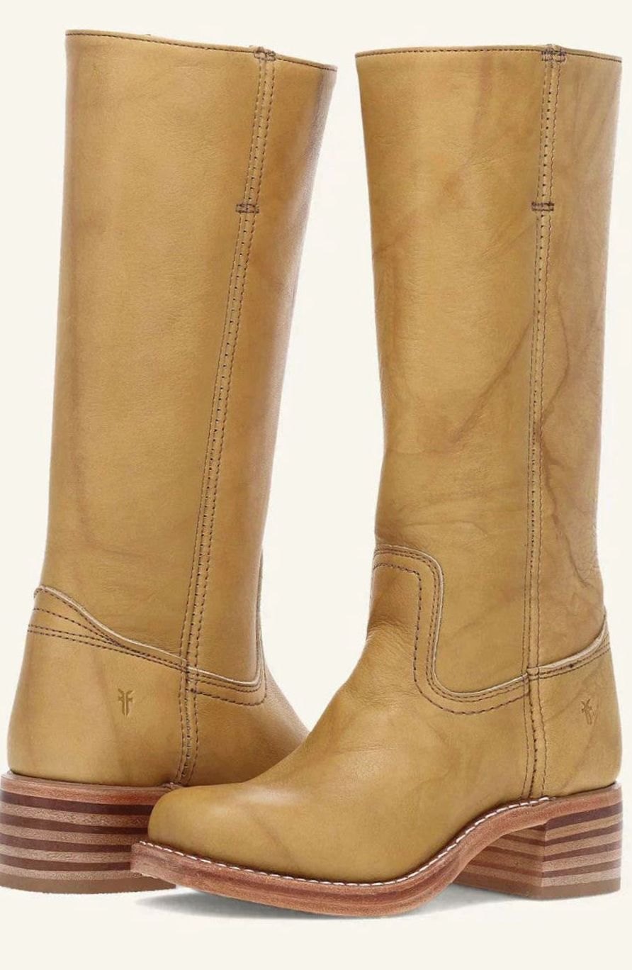 Women's Mid-Calf Stacked-Heel Slip-On Classic Western Boots - Yellow