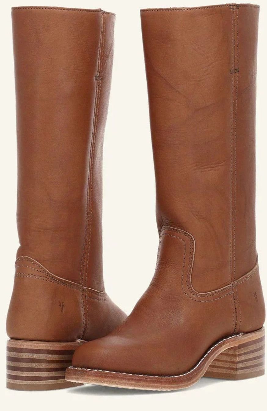 Women's Mid-Calf Stacked-Heel Slip-On Classic Western Boots - Light Brown