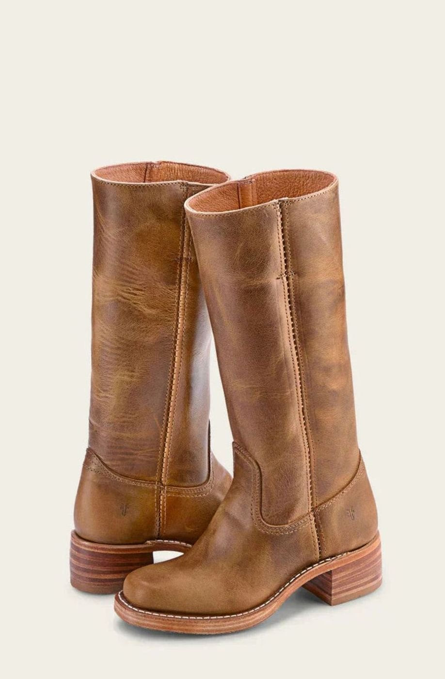 Women's Mid-Calf Stacked-Heel Slip-On Classic Western Boots - Brown