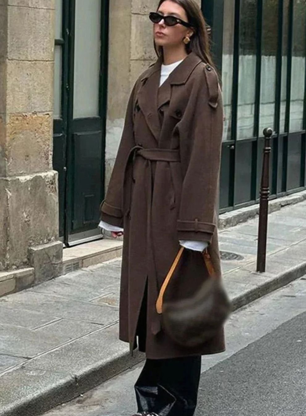 Women's Mid-Length Belted Wool-Look Button-Up Coat