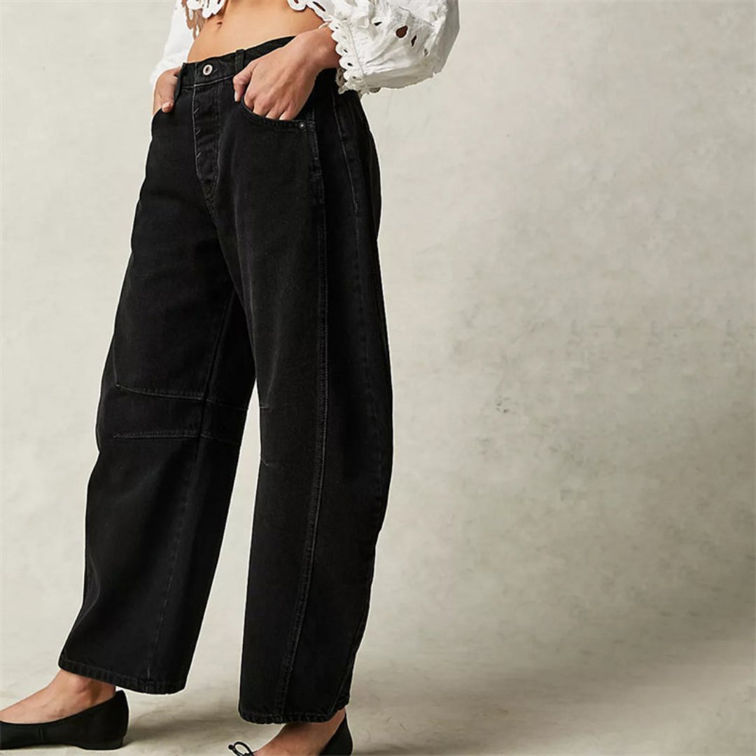 Women's Mid-Rise Cropped Barrel-Leg Wide-Fit Denim Jeans