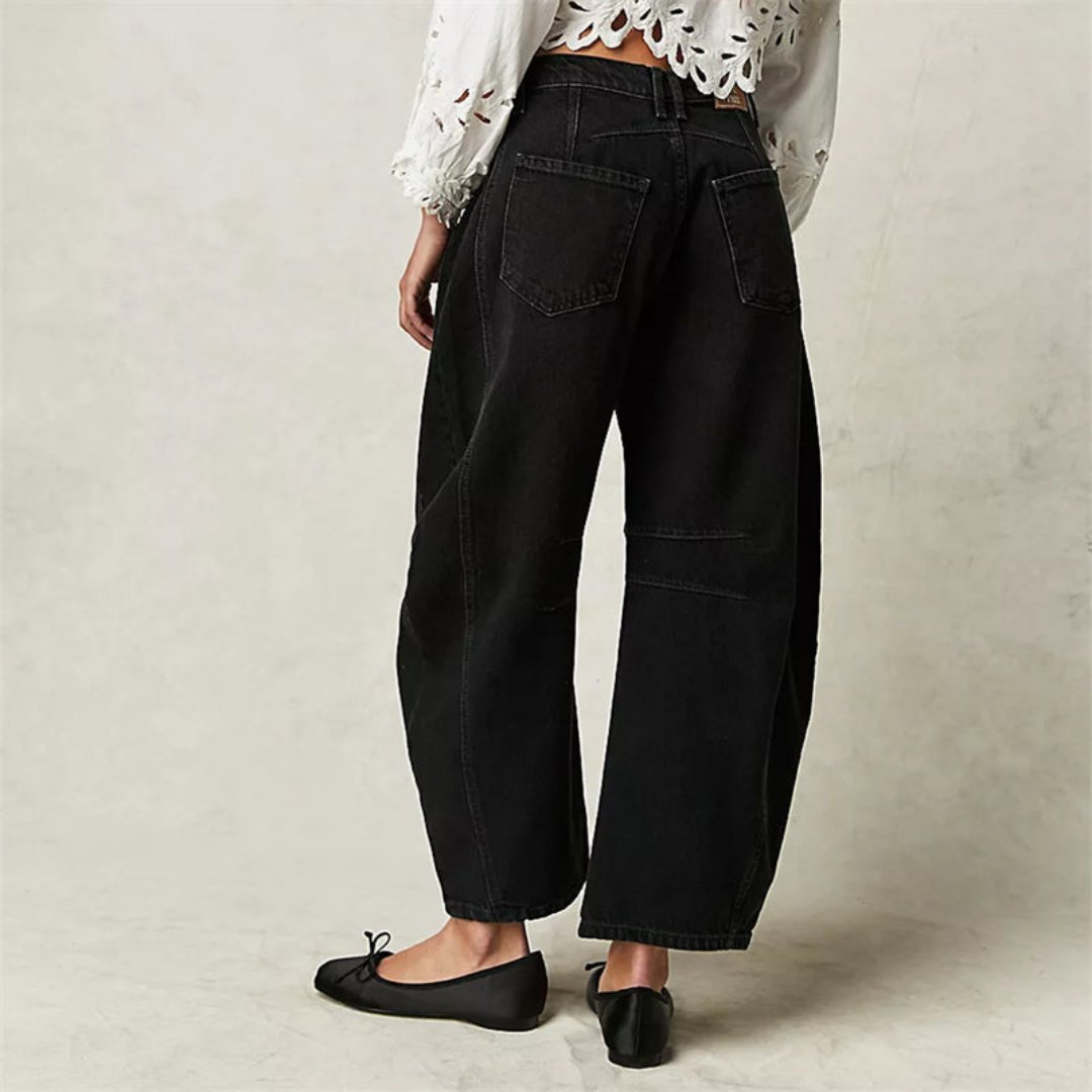 Women's Mid-Rise Cropped Barrel-Leg Wide-Fit Denim Jeans