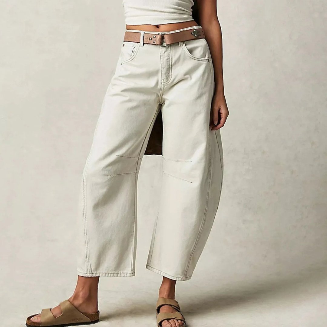 Women's Mid-Rise Cropped Barrel-Leg Wide-Fit Denim Jeans - White