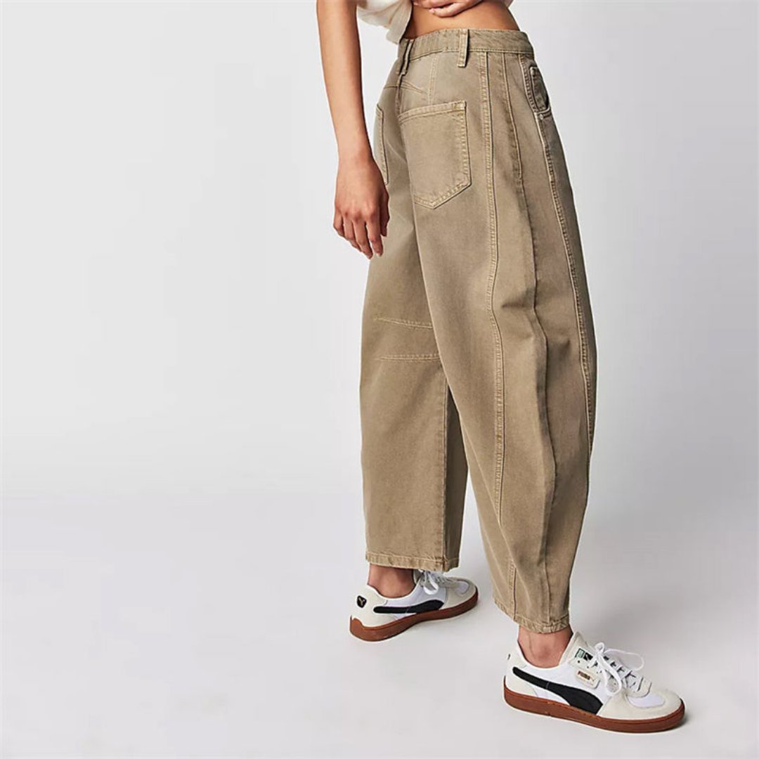 Women's Mid-Rise Cropped Barrel-Leg Wide-Fit Denim Jeans