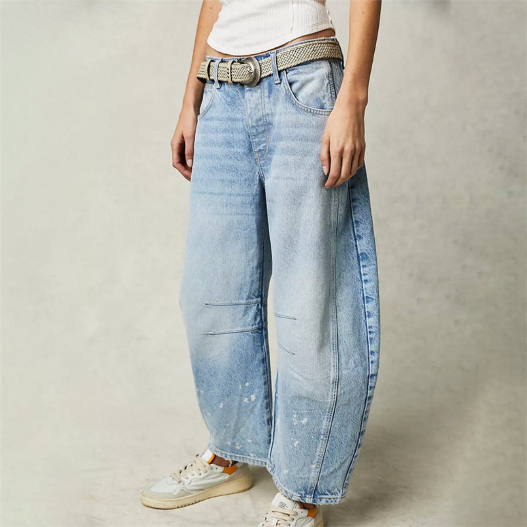 Women's Mid-Rise Cropped Barrel-Leg Wide-Fit Denim Jeans