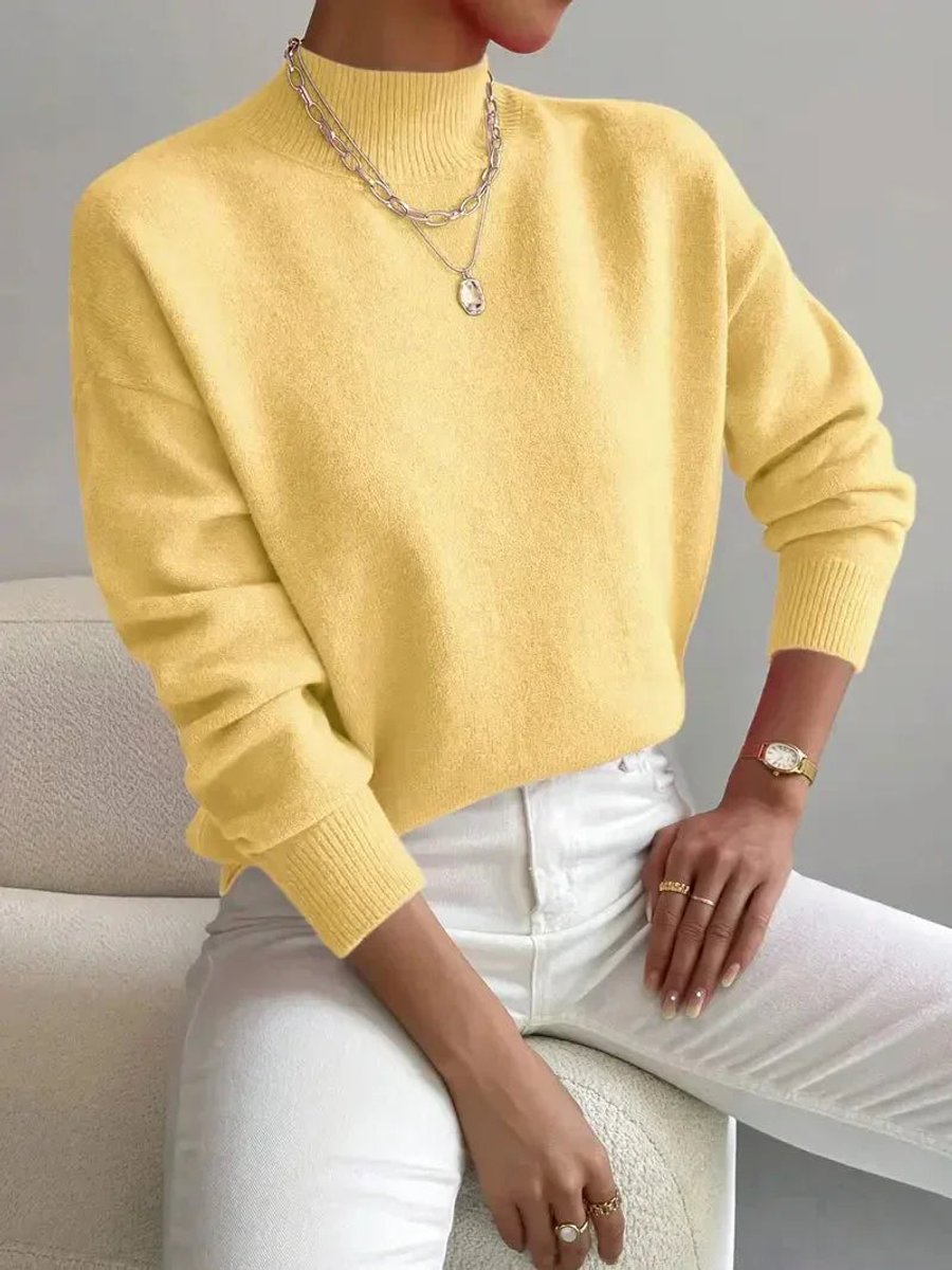 Women's Mock Turtleneck Relaxed-Fit Long-Sleeve Knit Sweater - Yellow