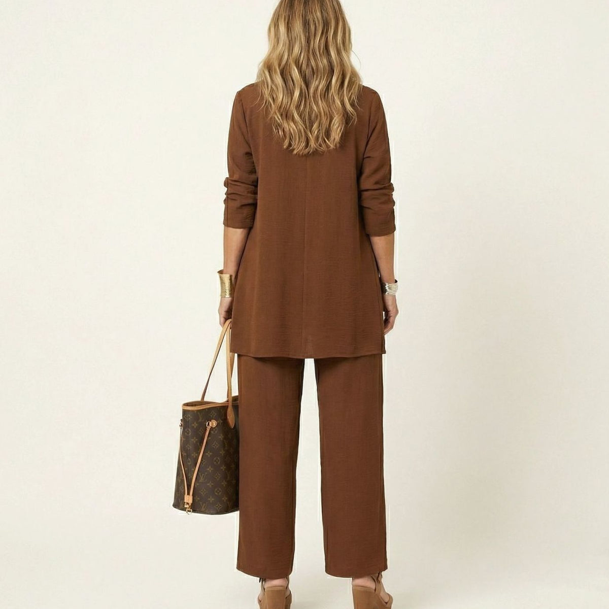 Women's Monochromatic Three-Piece Wide-Leg Trouser Co-ord Set
