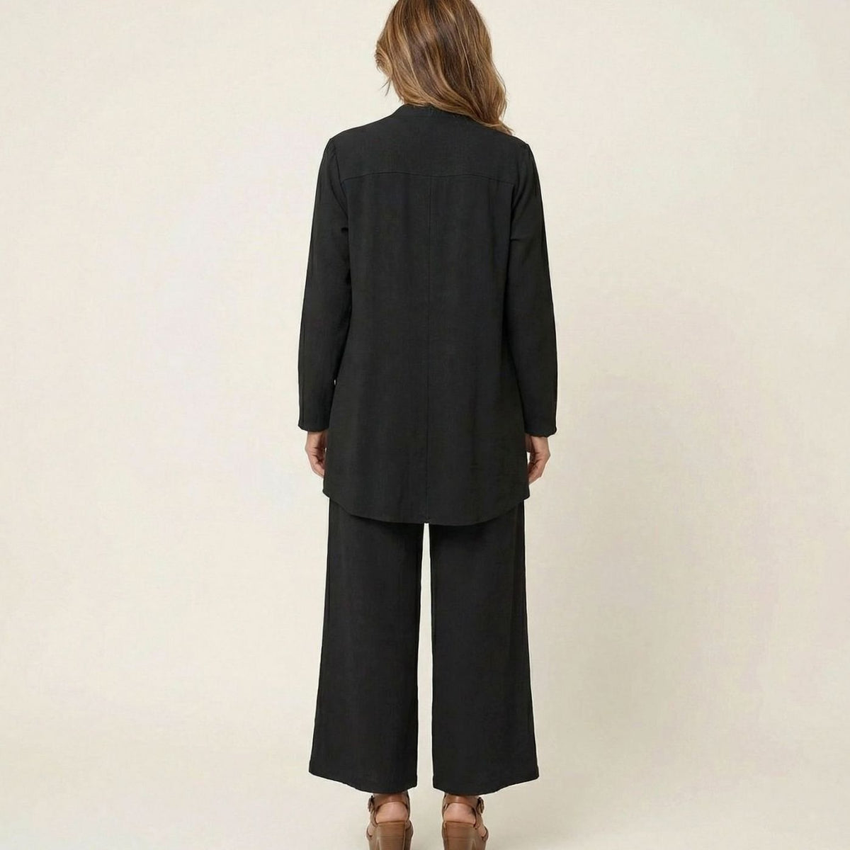 Women's Monochromatic Three-Piece Wide-Leg Trouser Co-ord Set