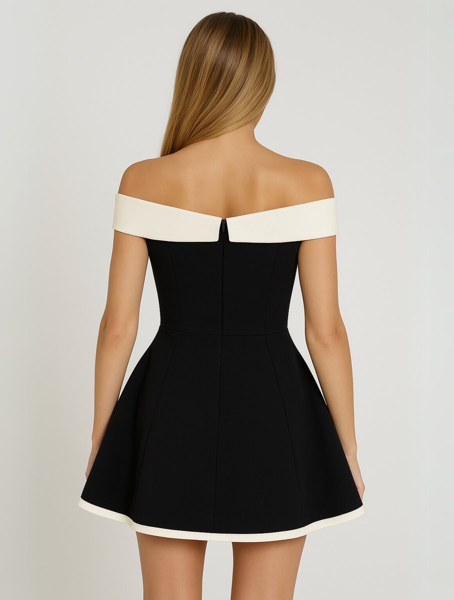 Women's Off-Shoulder Sweetheart Fit-and-Flare Party Dress