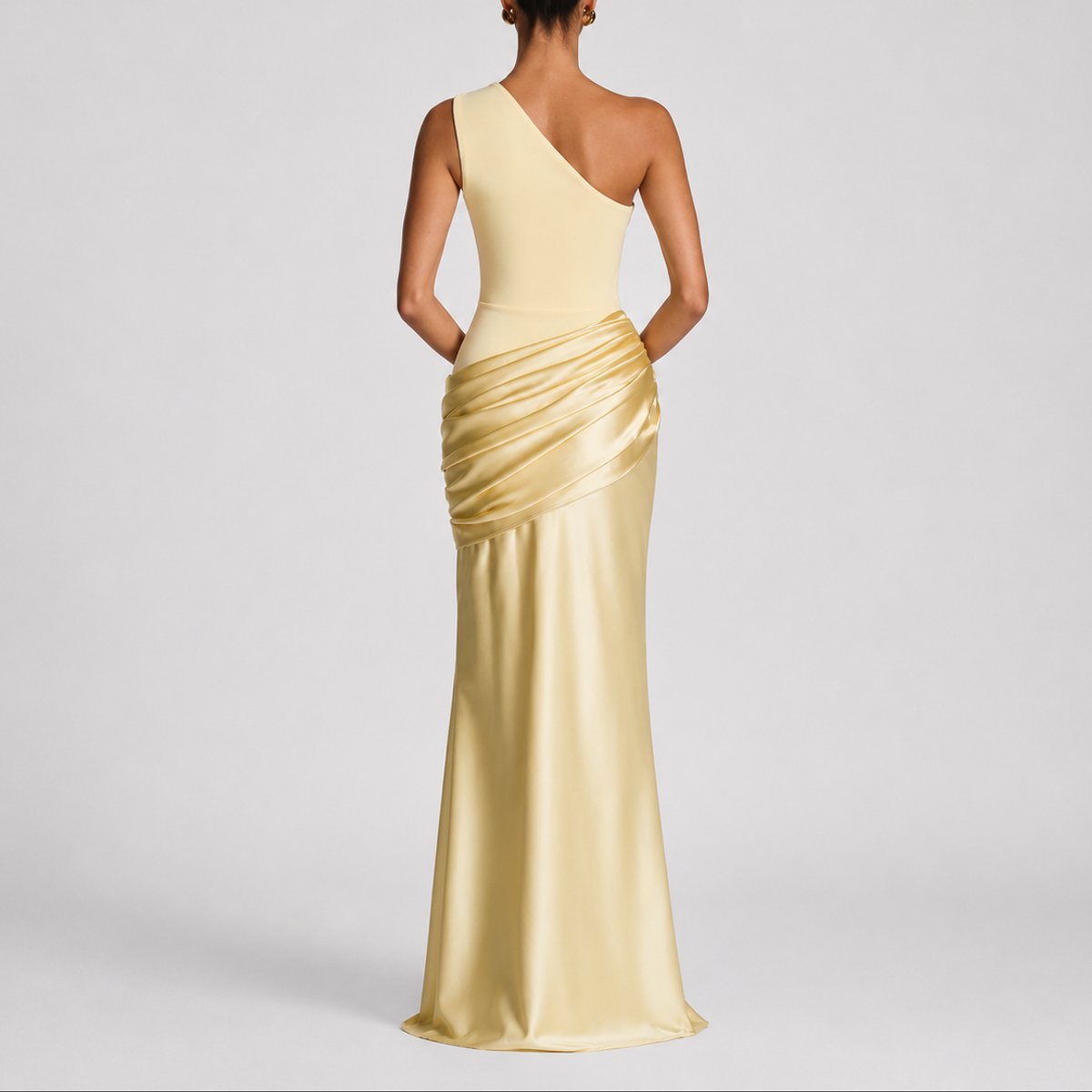 Women's One-Shoulder Draped Satin Maxi Dress