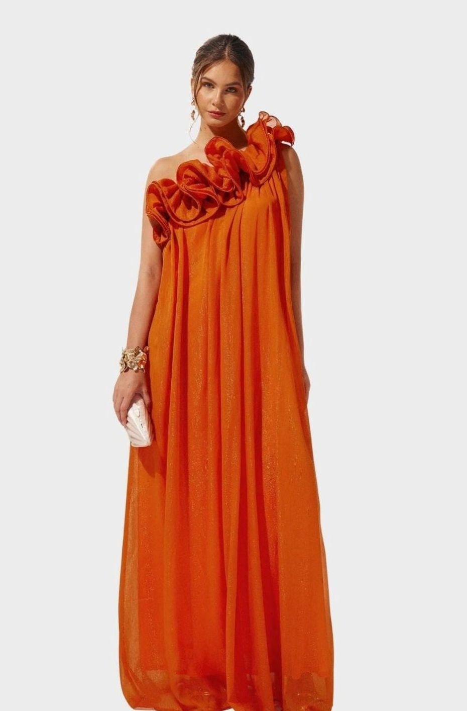 Women's One-Shoulder Floral Ruffle Maxi Party Dress