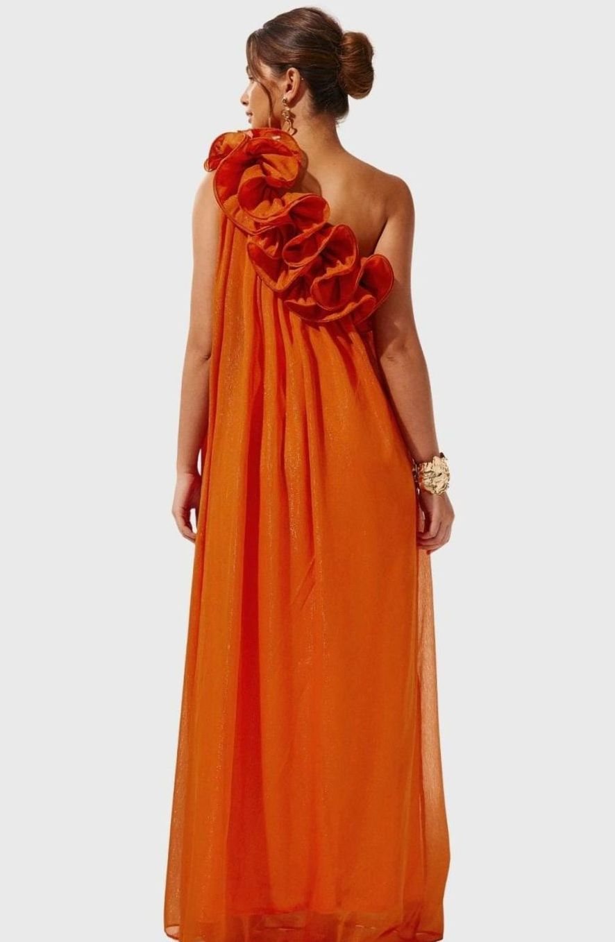 Women's One-Shoulder Floral Ruffle Maxi Party Dress