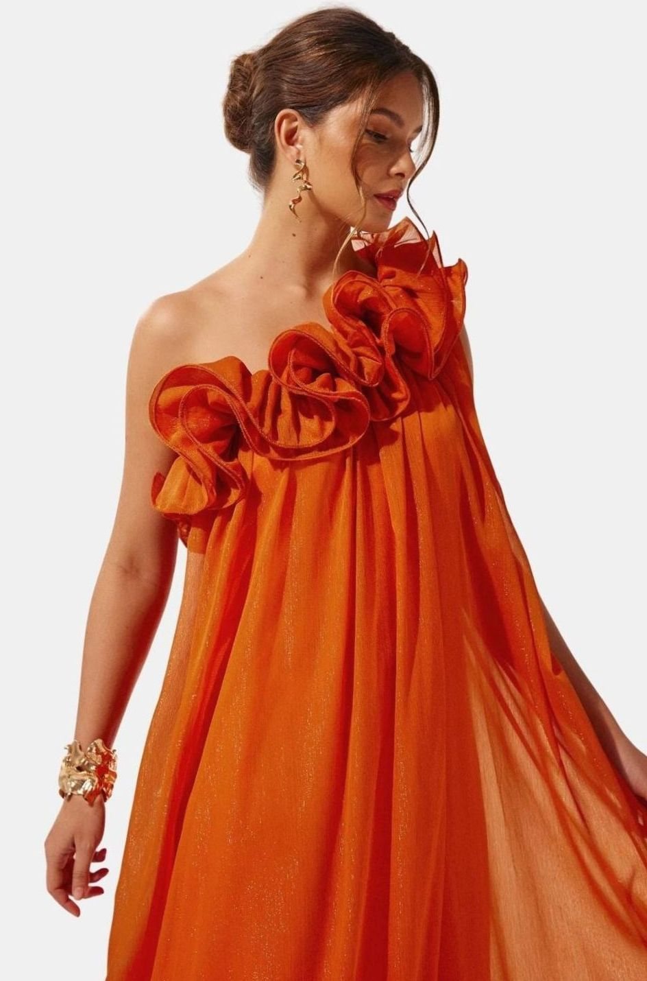Women's One-Shoulder Floral Ruffle Maxi Party Dress