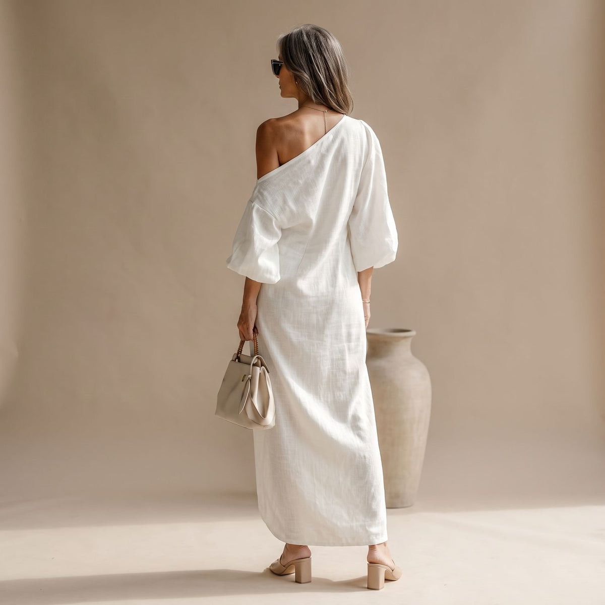 Women's One-Shoulder Long Sleeve Elegant Formal Maxi Dress