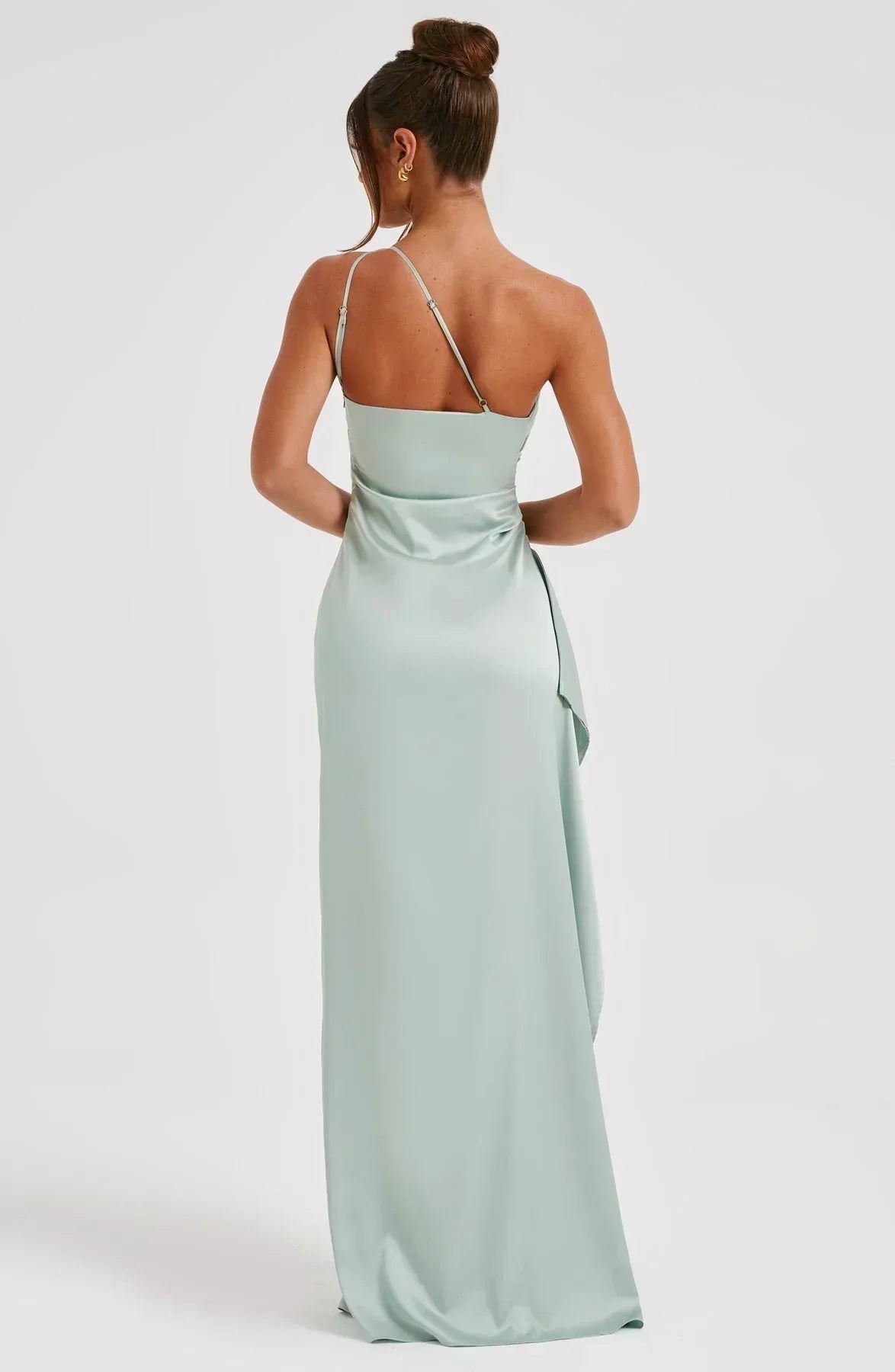 Women's One-Shoulder Satin Asymmetric High-Split Maxi Evening Dress