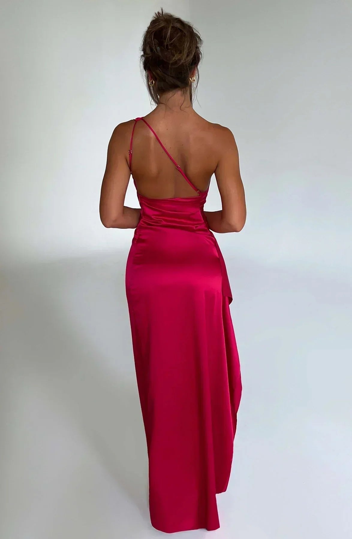 Women's One-Shoulder Satin Asymmetric High-Split Maxi Evening Dress