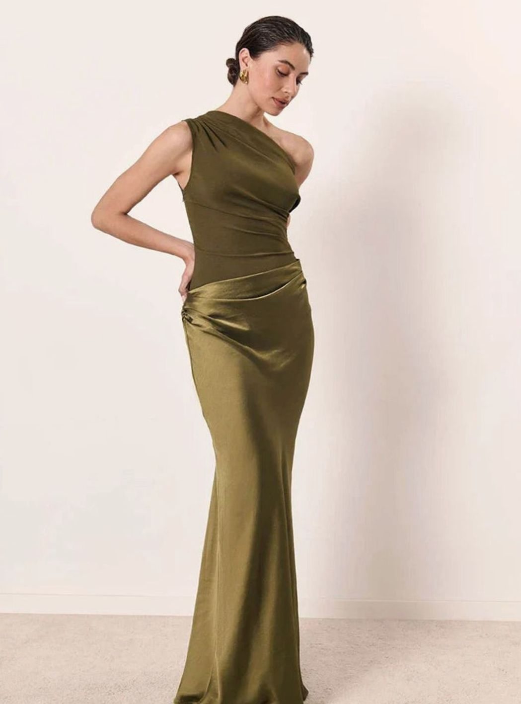 Women's One-Shoulder Satin Drape Maxi Dress