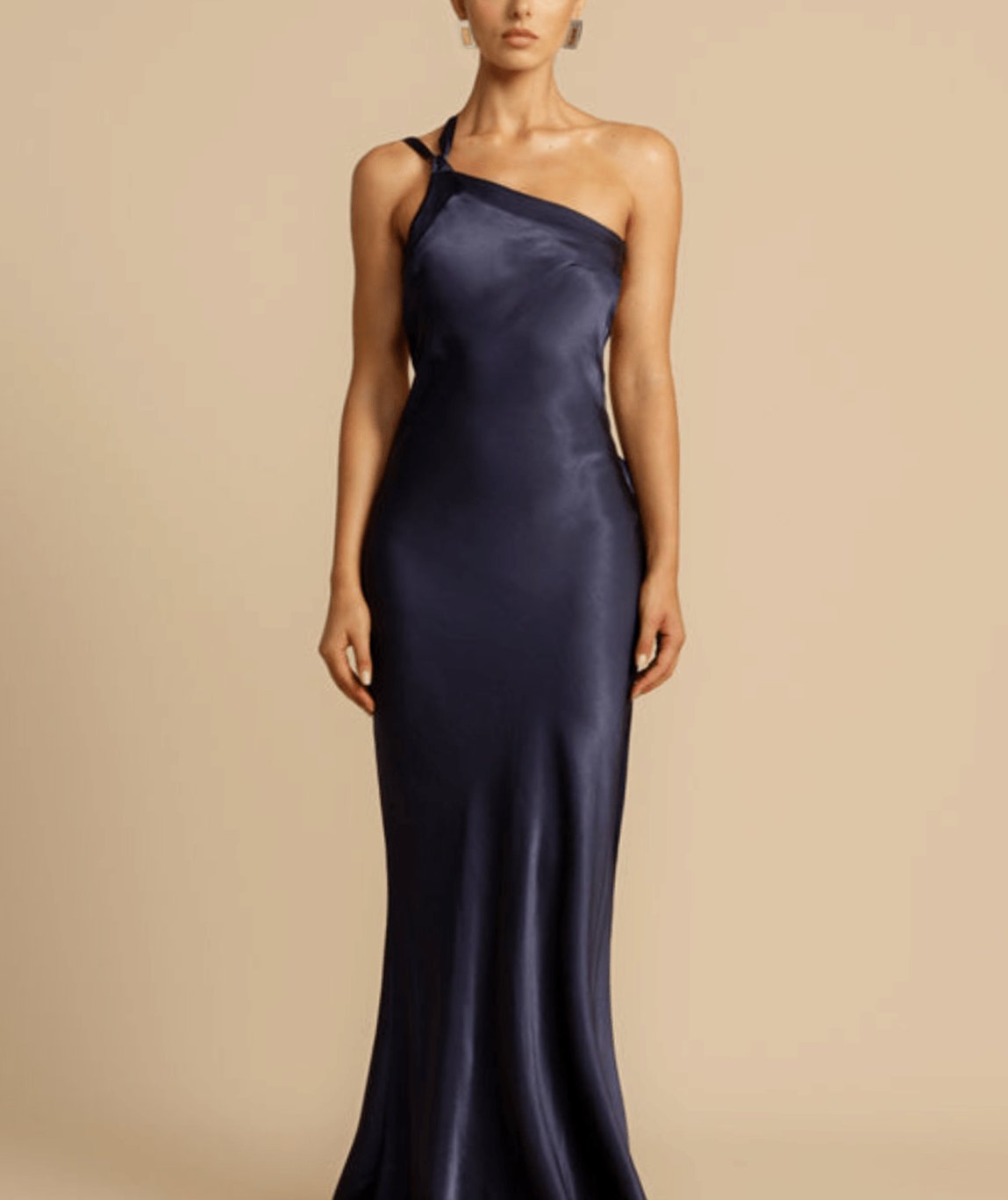 Women's One-Shoulder Satin Maxi Party Dress - Blue
