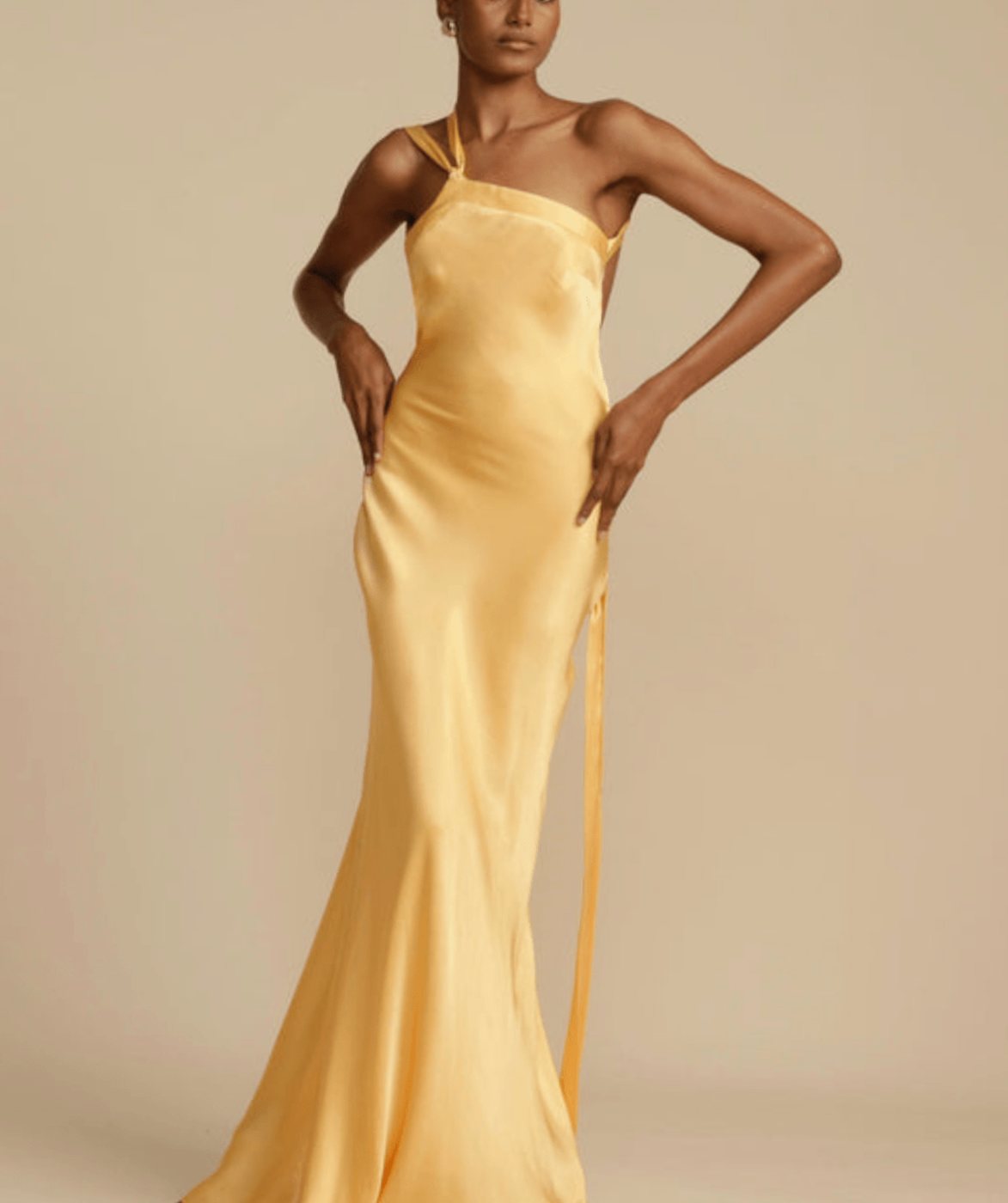 Women's One-Shoulder Satin Maxi Party Dress - Gold
