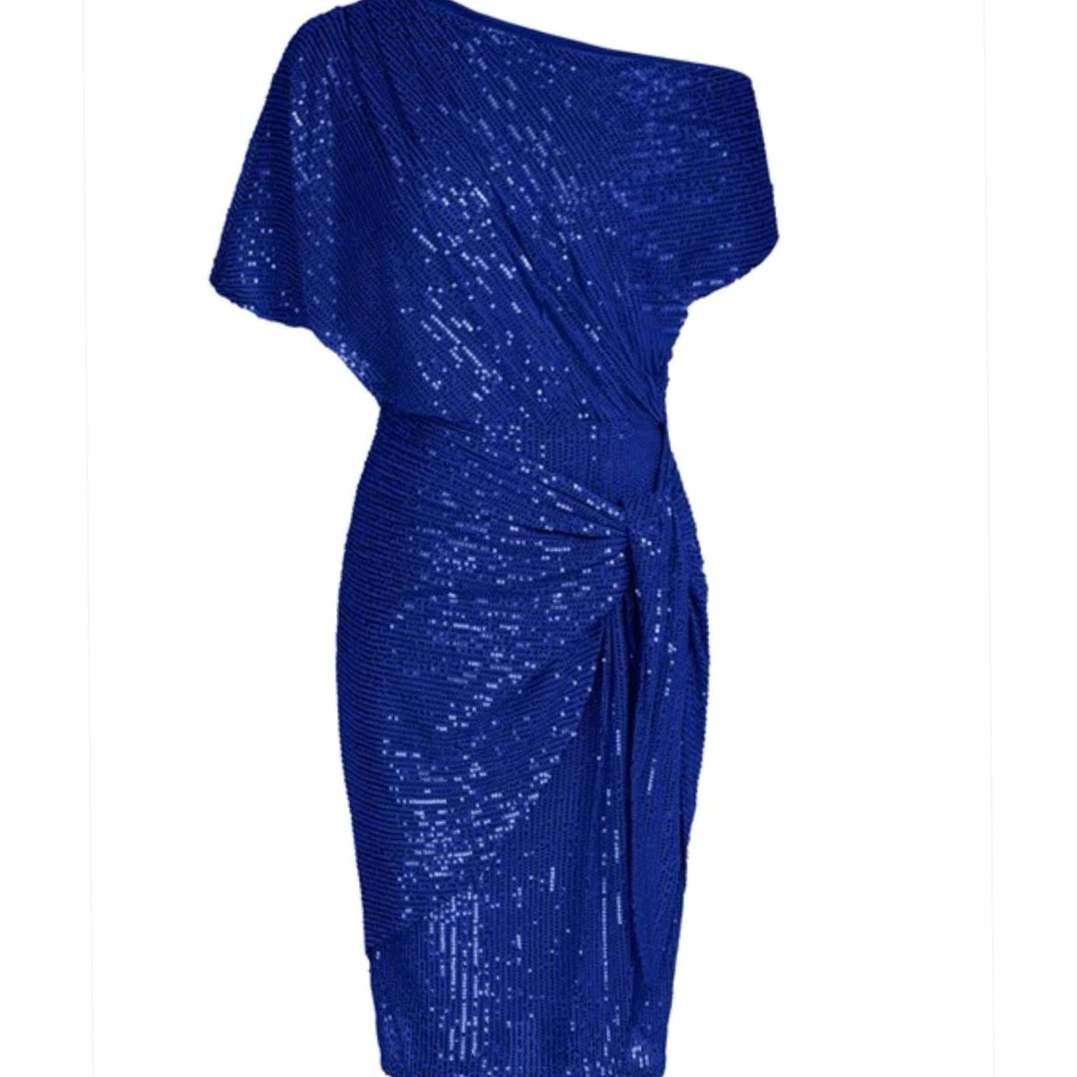 Women's One-Shoulder Sequin Midi Dress Twist Waist Detail - Blue