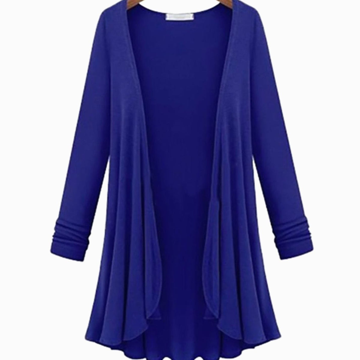 Women's Open-Front Ruffled Long-Sleeve Cotton Blend Cardigan - Blue