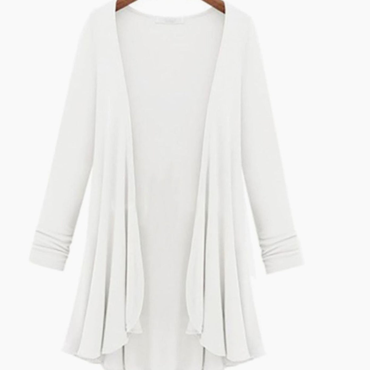 Women's Open-Front Ruffled Long-Sleeve Cotton Blend Cardigan - White