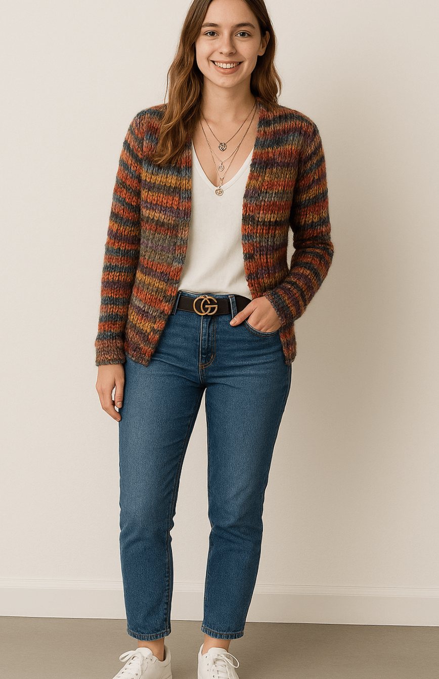 Women's Open-Front Striped Chunky Knit Cardigan