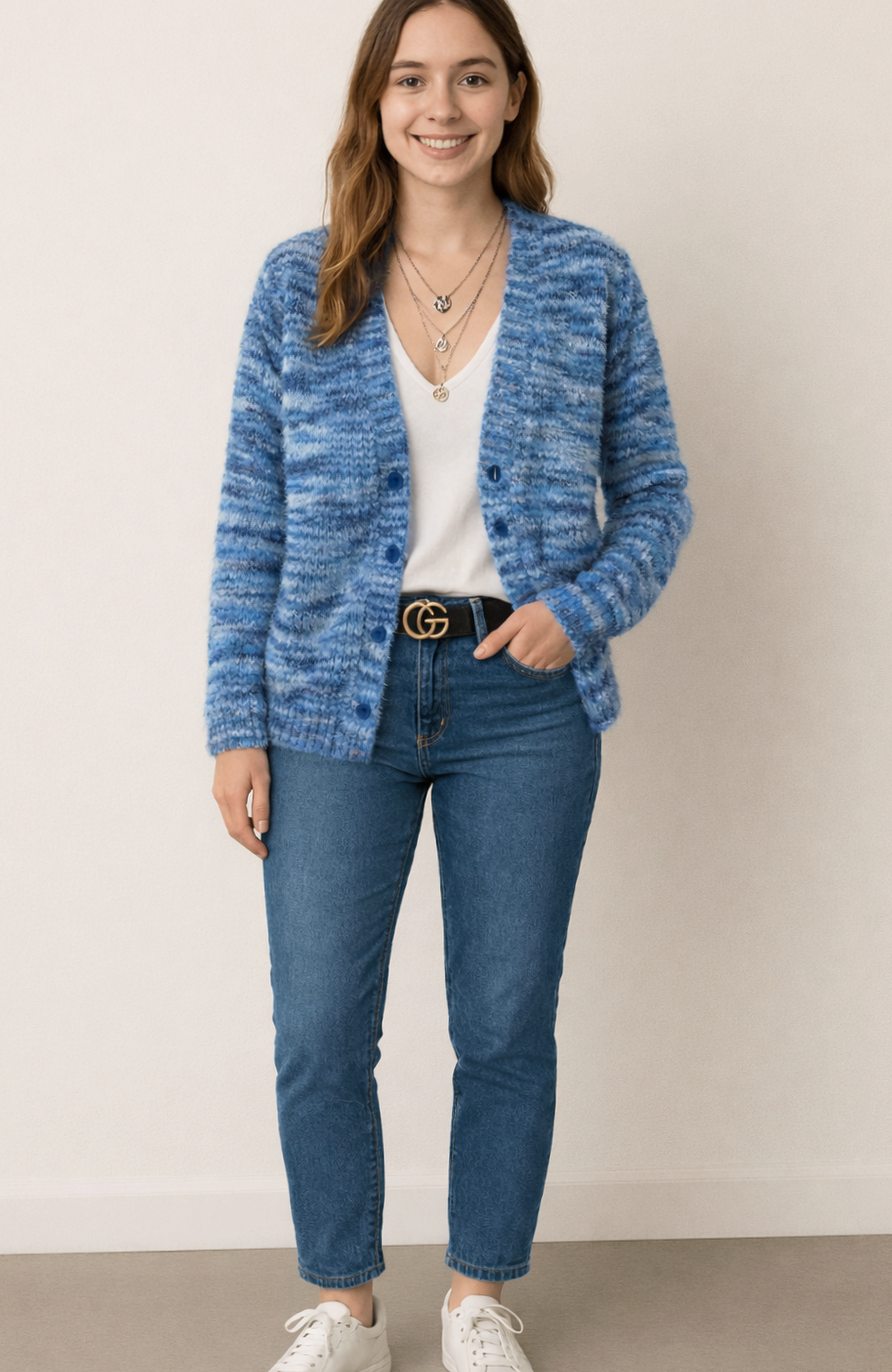 Women's Open-Front Striped Chunky Knit Cardigan