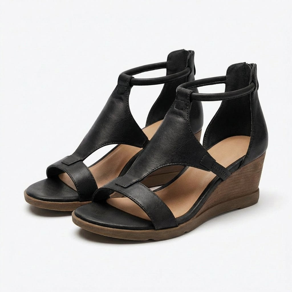 Women's Open-Toe Ankle-Strap Wedge Sandals - Negro