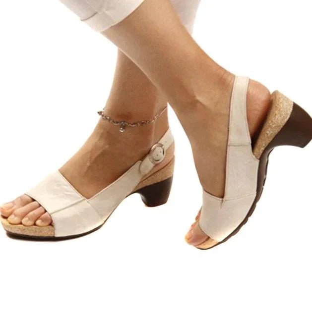 Women's Open-Toe Block Heel Slingback Sandals - Beige