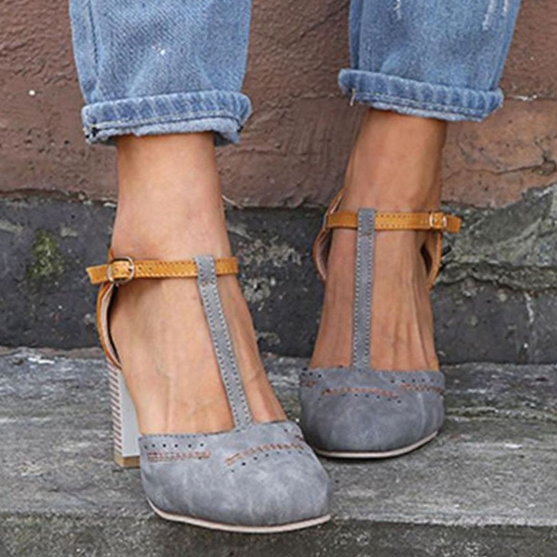Women's Orthopaedic Block-Heel T-Bar Heeled Shoes