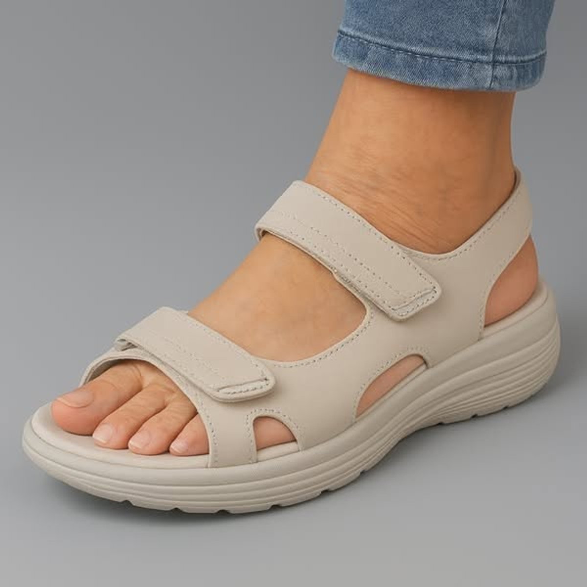 Women's Orthopaedic Double Strap Hook-Loop Cushioned Sandals - Grey
