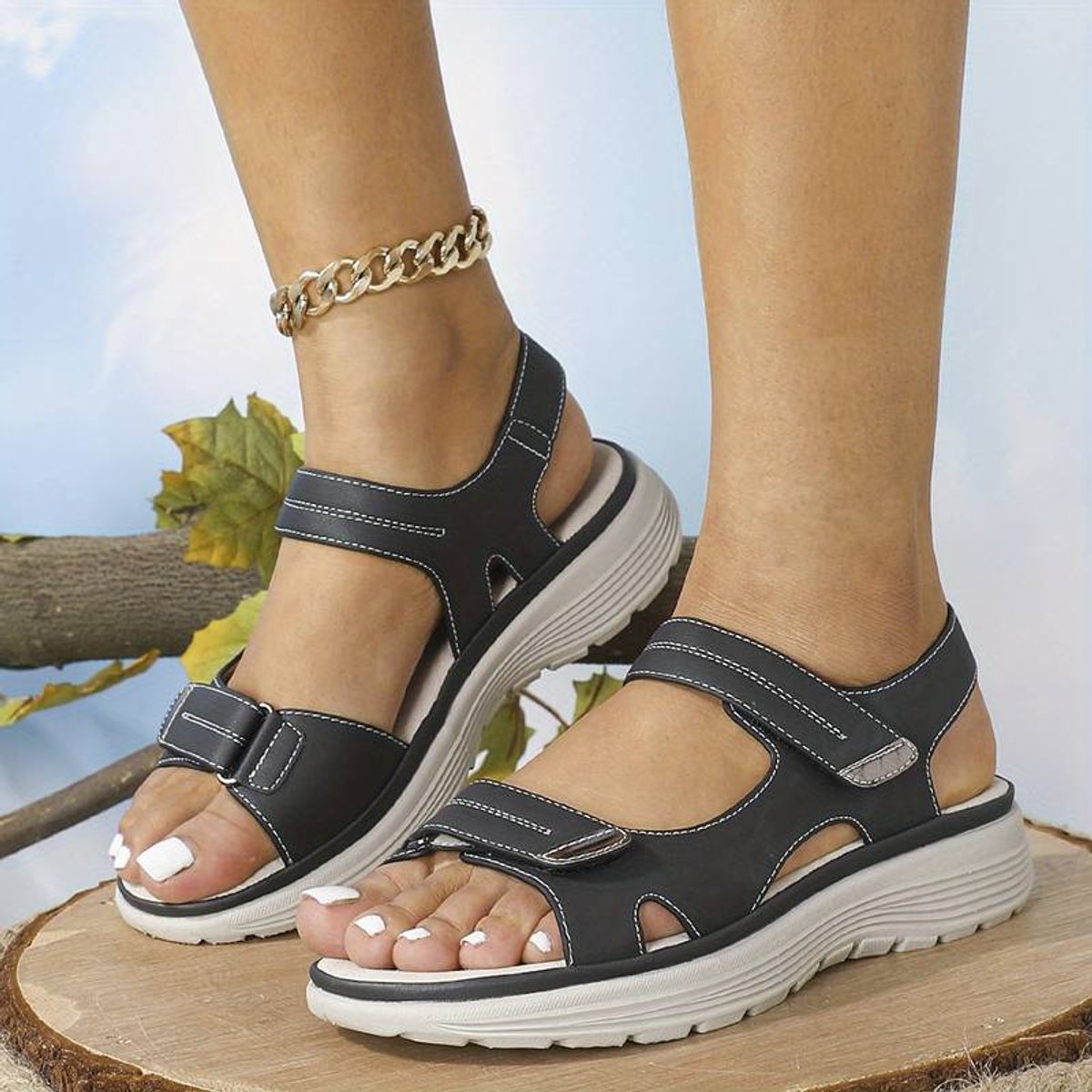 Women's Orthopaedic Double Strap Hook-Loop Cushioned Sandals