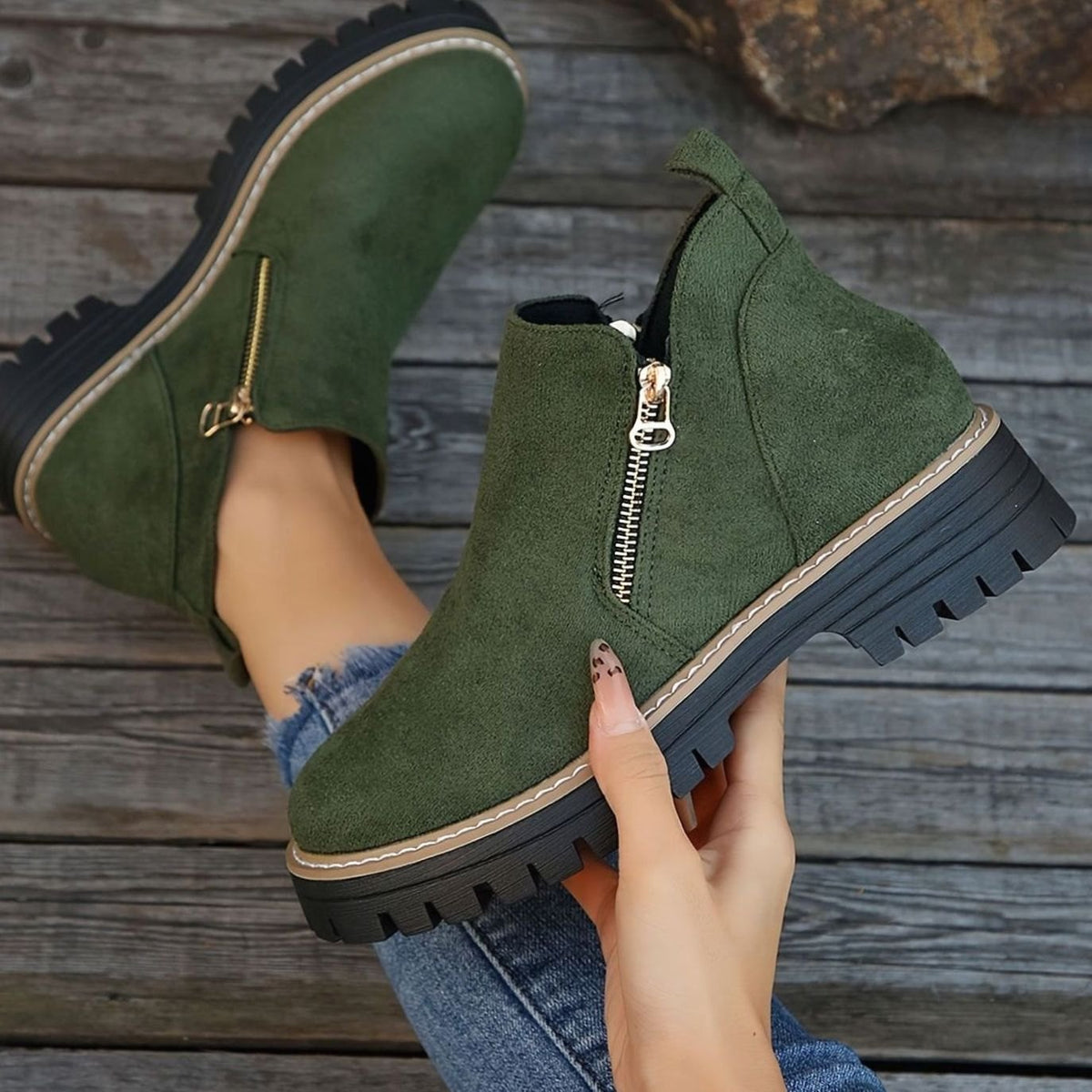 Women's Orthopedic Ankle Boots Leopard Print Side-Zip Booties Orthopaedic - Green