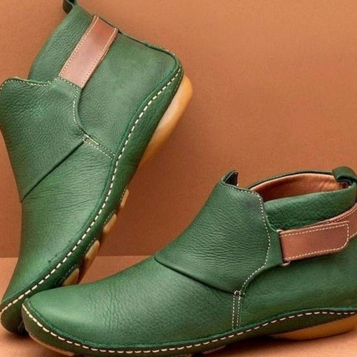 Women's Orthopedic Ankle Boots Slip-On Flat Booties, Red - Green