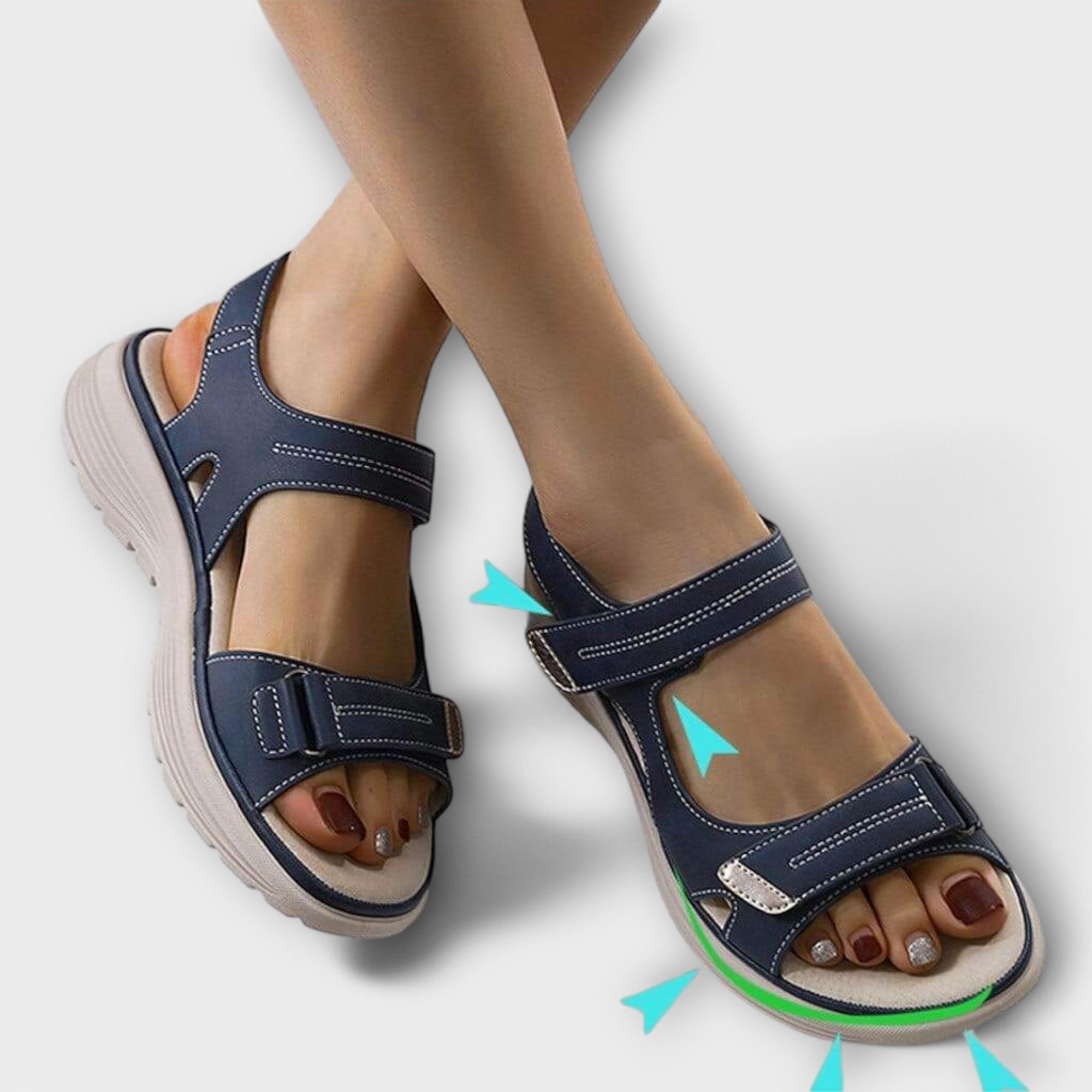 Women's Orthopedic Arch-Support Adjustable-Strap Walking Sandals - Blue
