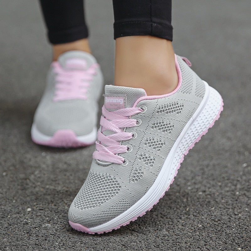 Women's Orthopedic Arch-Support Breathable Mesh Lace-Up Trainers - Grayish Pink