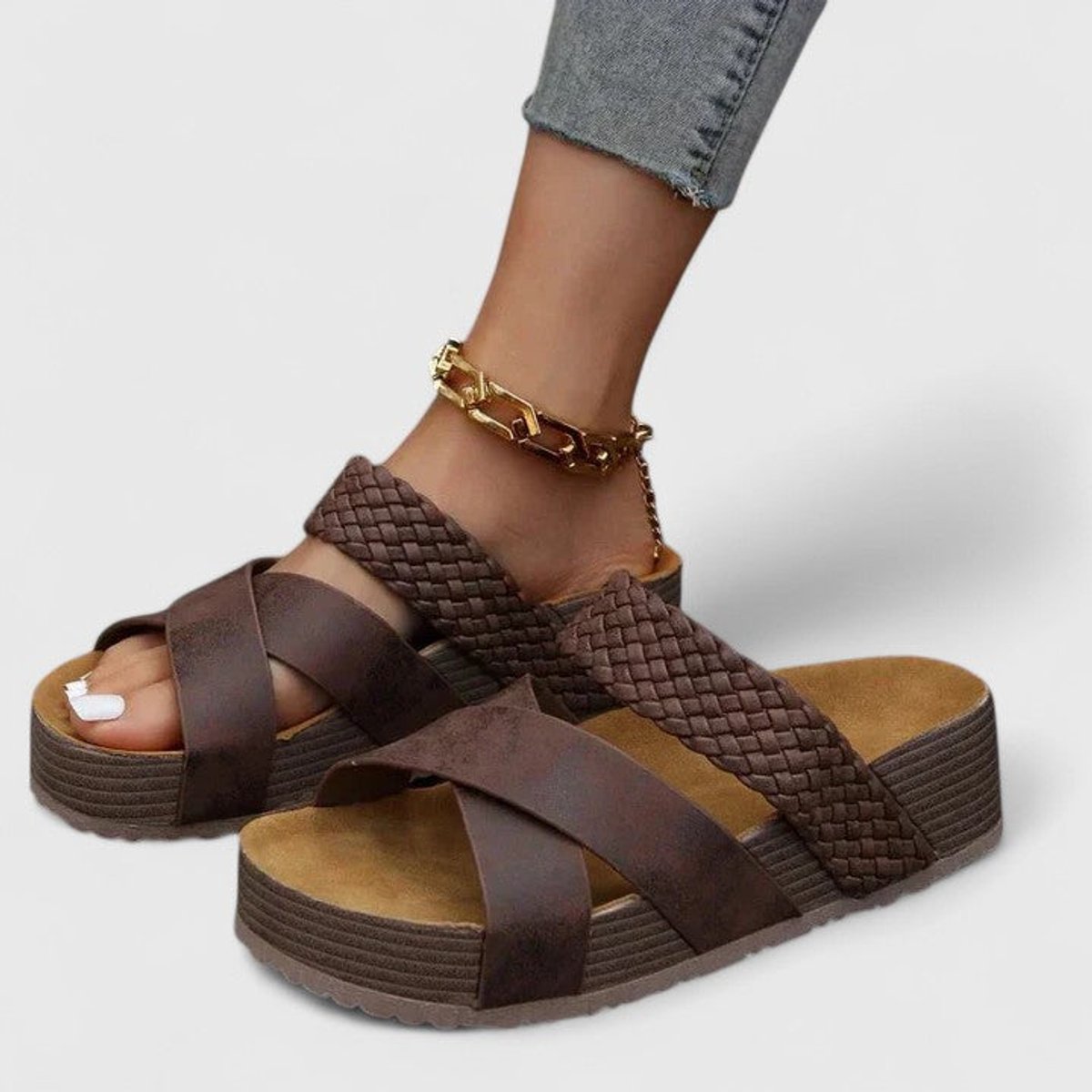 Women's Orthopedic Arch-Support Crossed-Strap Comfortable Sandals - Brown