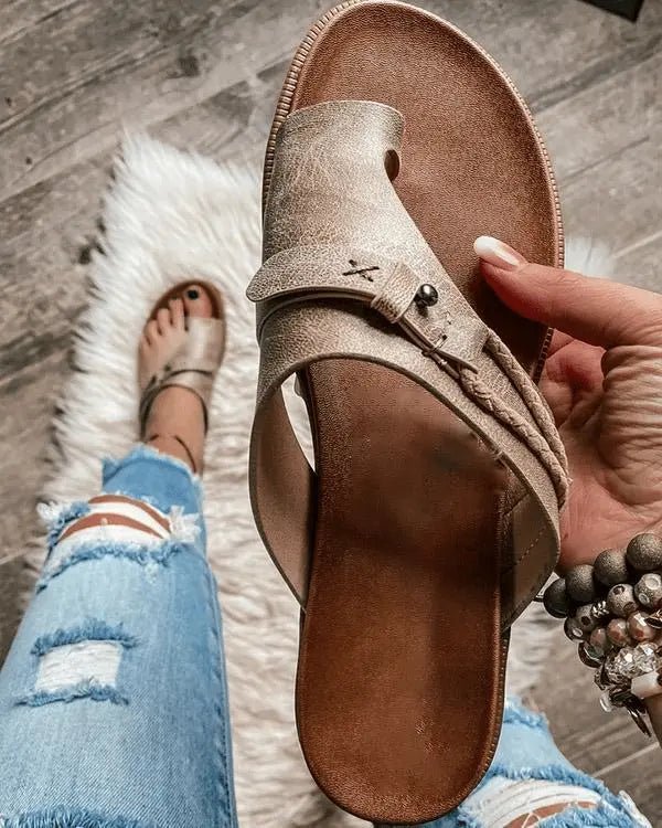 Women's Orthopedic Arch-Support Vegan Leather Toe-Ring Sandals