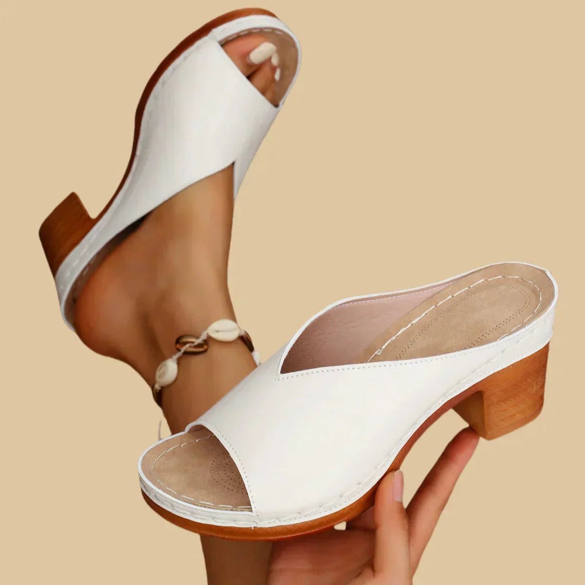 Women's Orthopedic Block-Heel Slip-On Open-Toe Mule Sandals