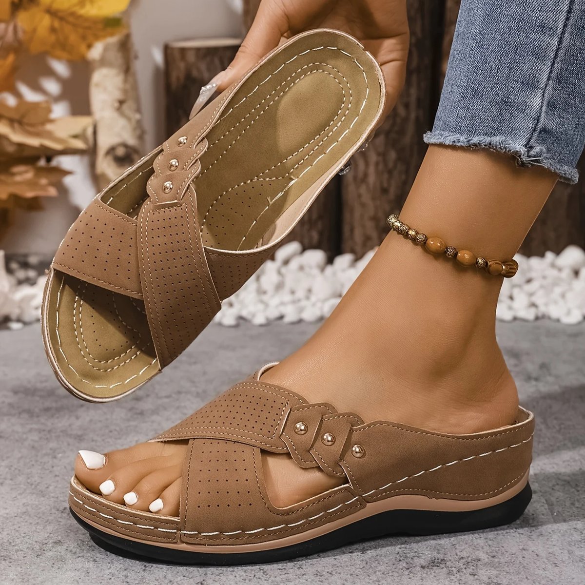 Women's Orthopedic Crossover-Strap Wedge Sandals