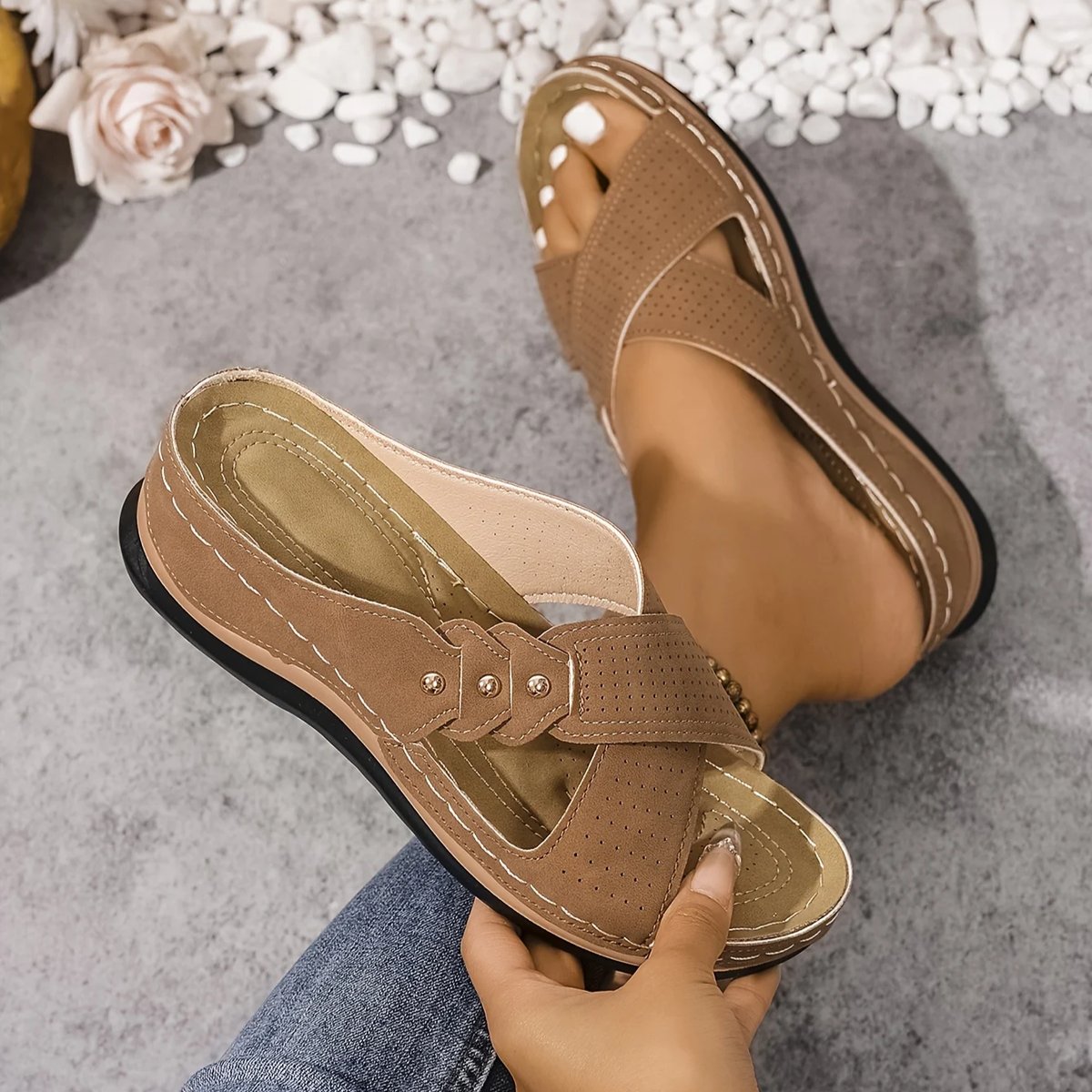 Women's Orthopedic Crossover-Strap Wedge Sandals