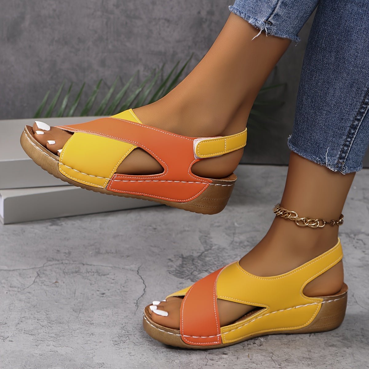 Women's Orthopedic Crossover-Strap Wedge Sandals - Orange