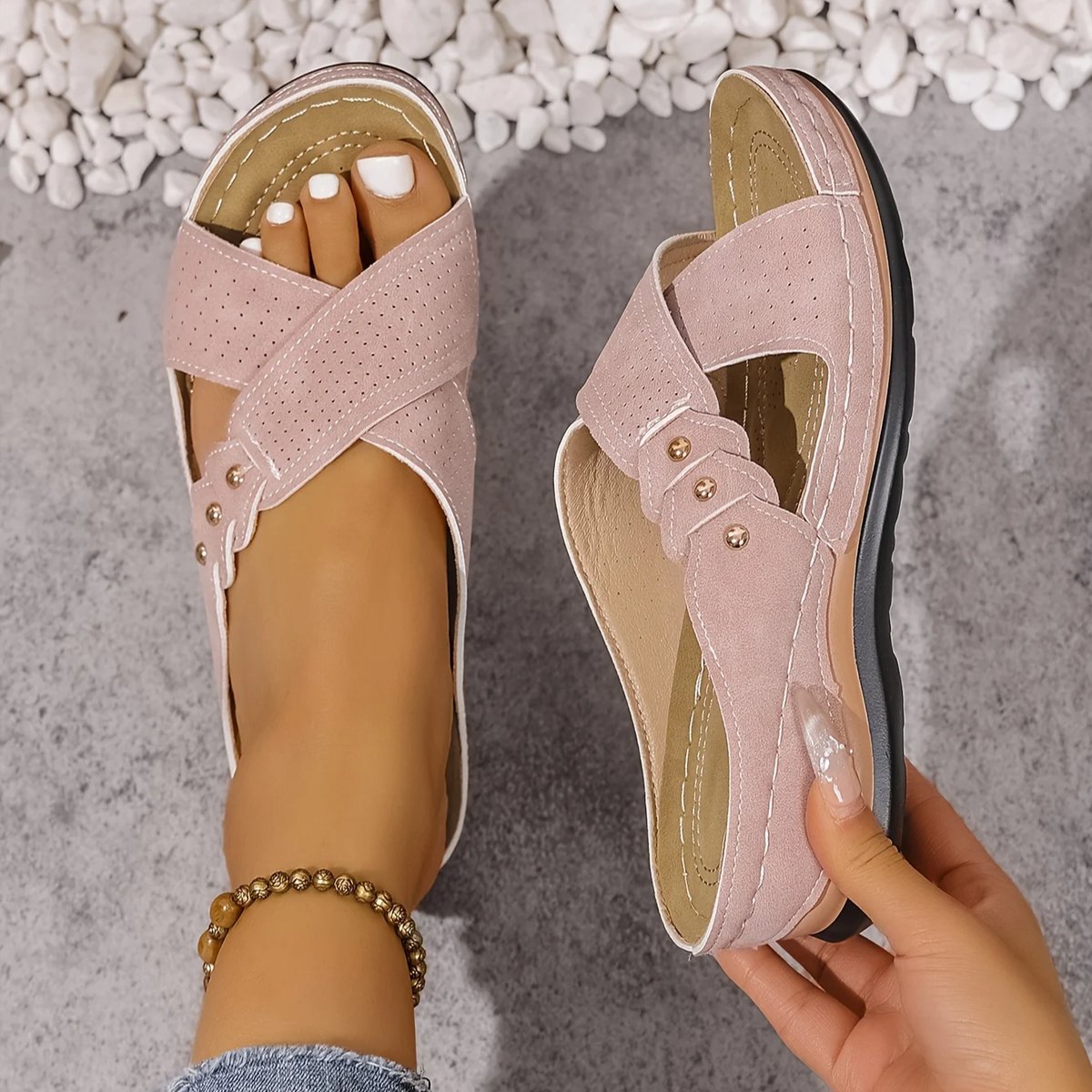 Women's Orthopedic Crossover-Strap Wedge Sandals - Pink